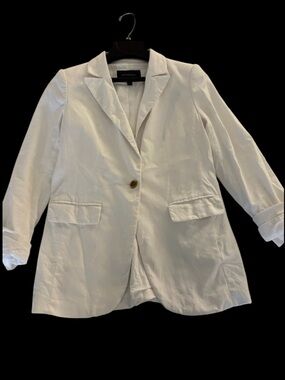 Banana Republic white linen blend single button boyfriend blazer Sz Sm 4